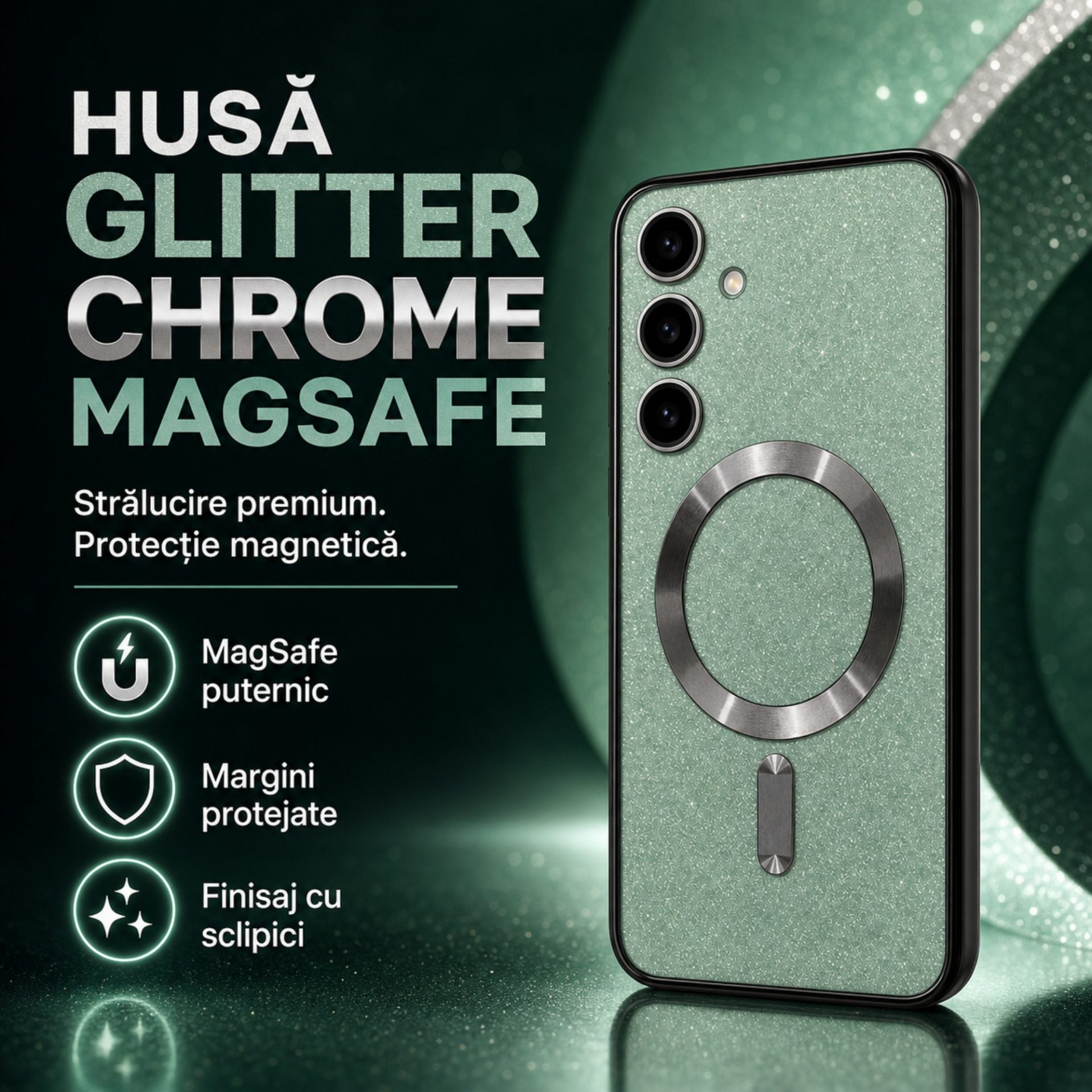 Husa de Protectie 2 in 1, Husa pentru Samsung Galaxy S24,ge, din TPU, Magnetica, cu Protectie Lentila, Verde