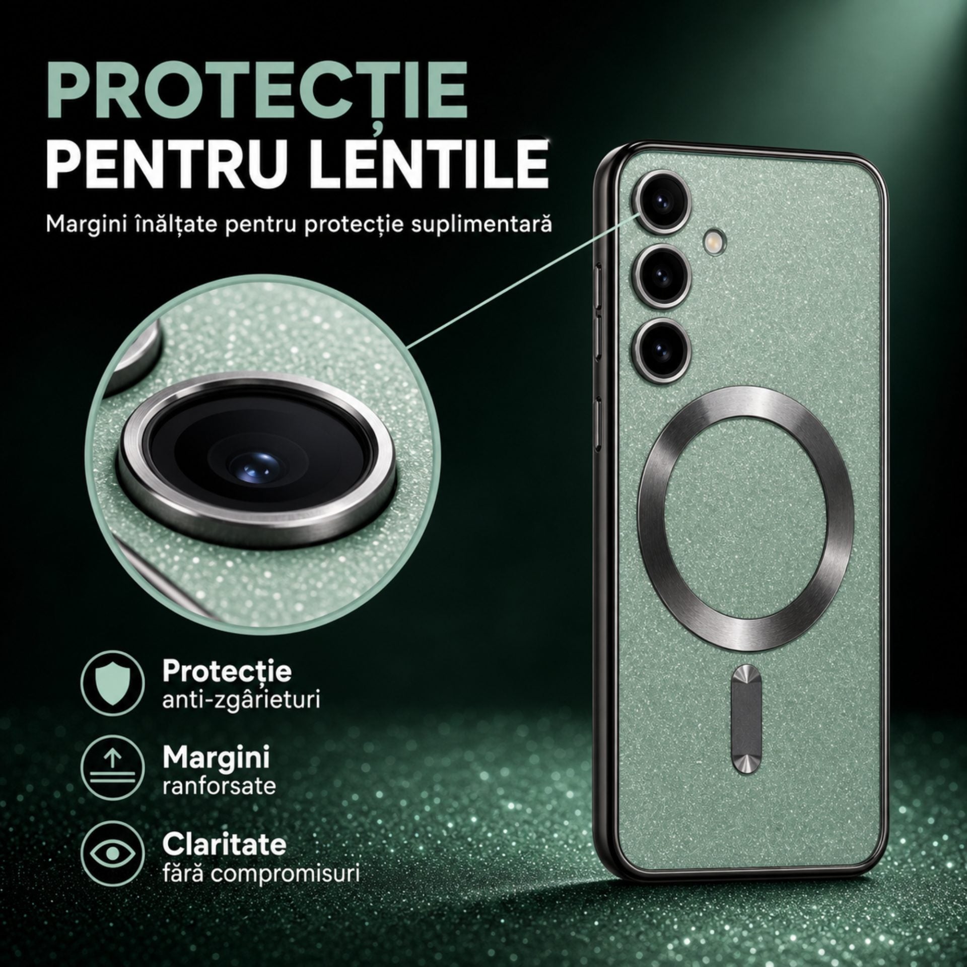 Husa de Protectie 2 in 1, Husa pentru Samsung Galaxy S24,ge, din TPU, Magnetica, cu Protectie Lentila, Verde