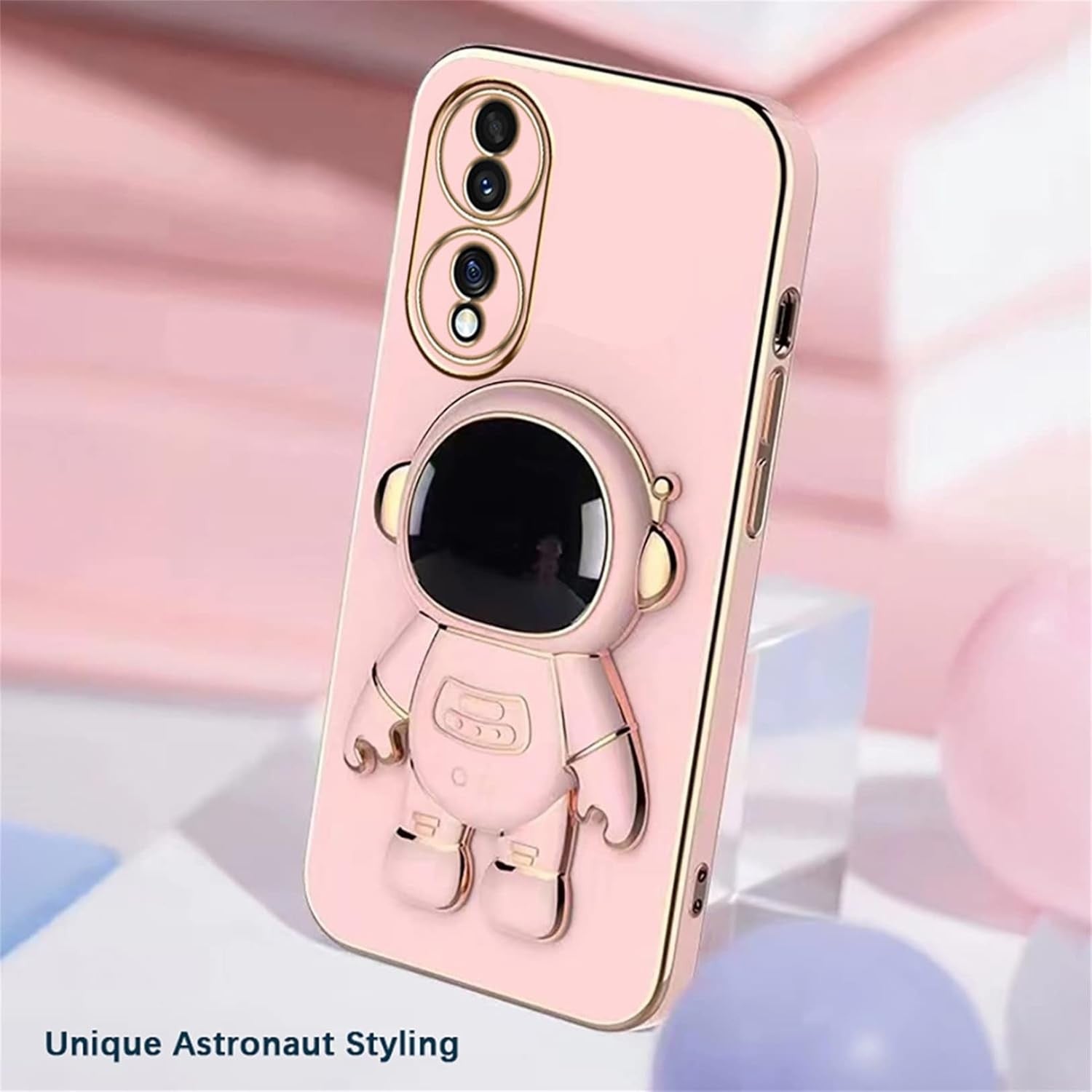 Husa Telefon 2in1, Compatibila Huawei Mate 60 Pro, Carcasa TPU cu Suport Inclus Tip Astronaut, Protectie Camere, Roz