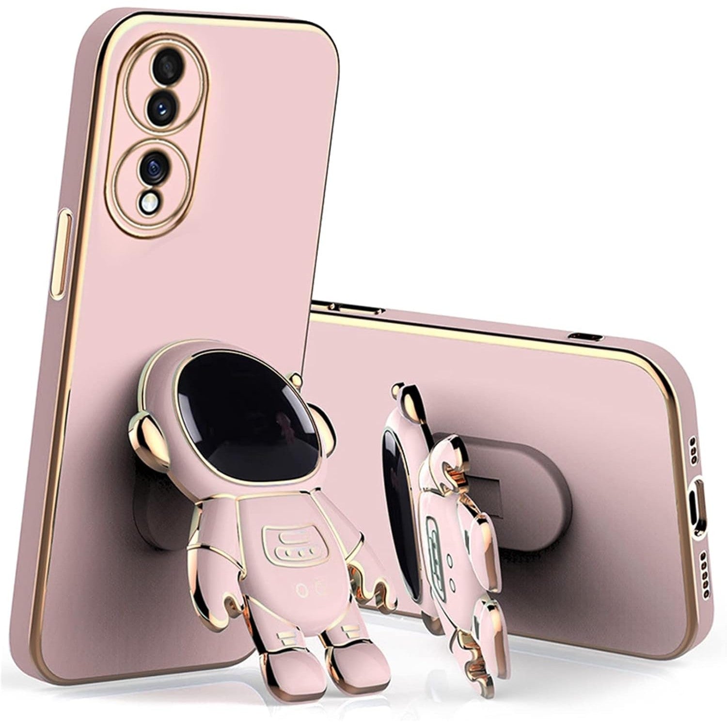 Husa Telefon 2in1, Compatibila Huawei Mate 60 Pro, Carcasa TPU cu Suport Inclus Tip Astronaut, Protectie Camere, Roz