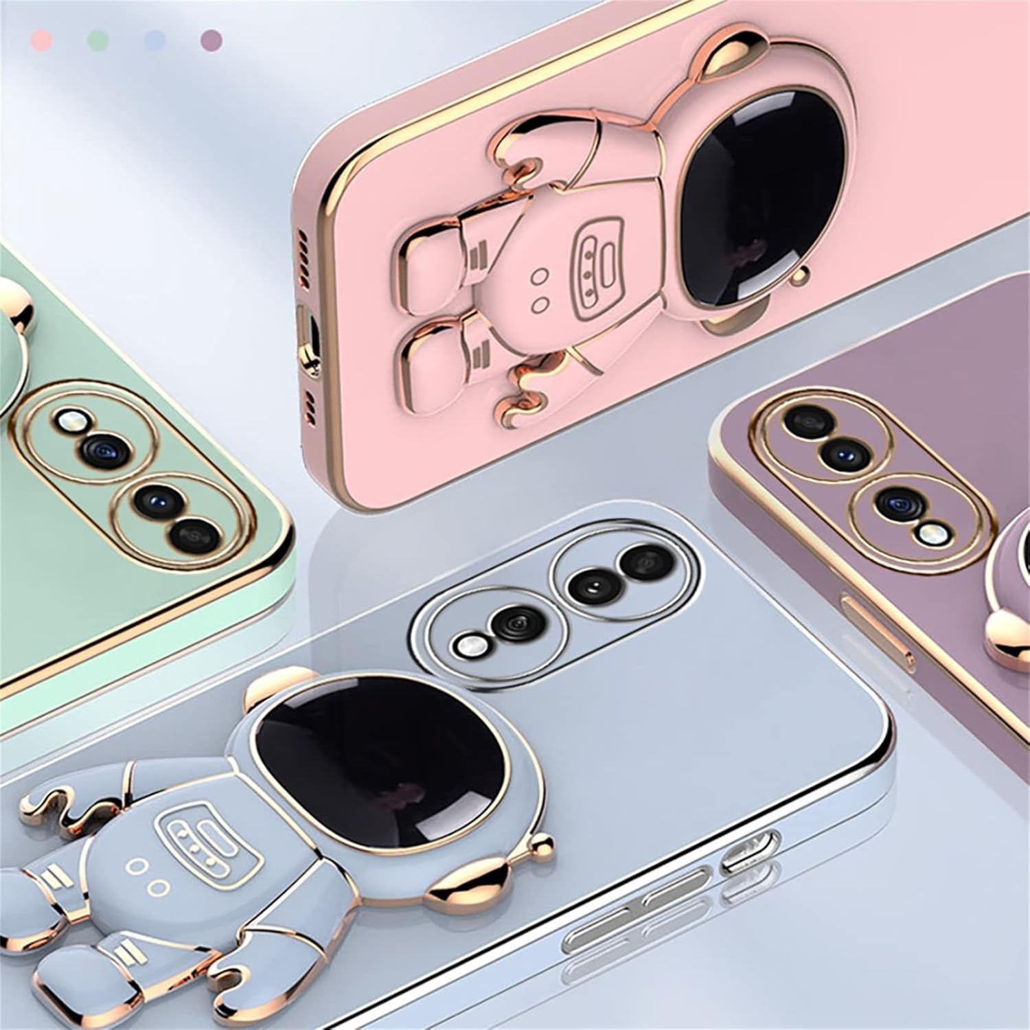 Husa Telefon 2in1, Compatibila Huawei P60 Pro, Carcasa TPU cu Suport Inclus Tip Astronaut, Protectie Camere, Verde