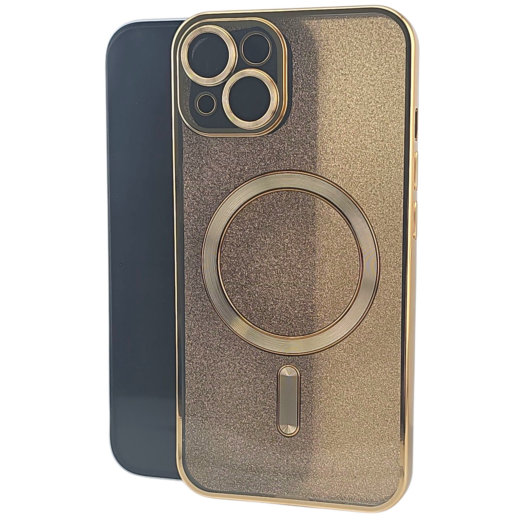 Husa de Protectie 2 in 1, pentru Apple iPhone 14, Compatibila MagSafe, Magnetica, cu Protectie Lentila, din TPU, Auriu