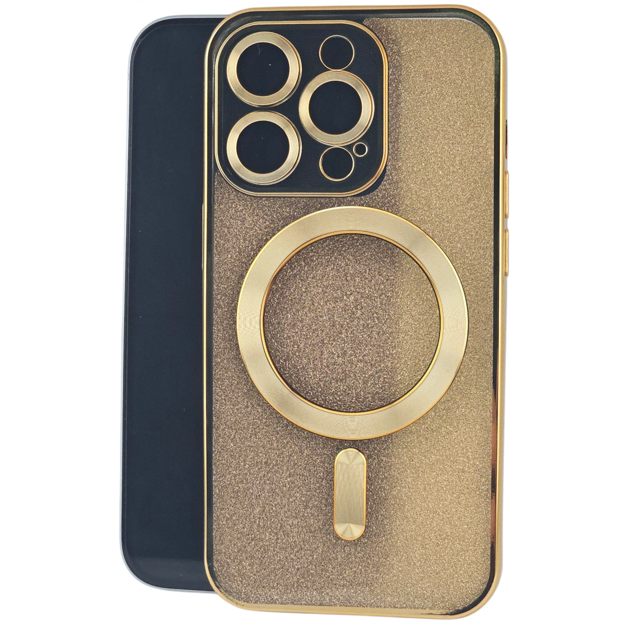 Husa de Protectie 2 in 1, pentru Apple iPhone 15 Pro, Compatibila MagSafe, Magnetica, cu Protectie Lentila, din TPU, Auriu