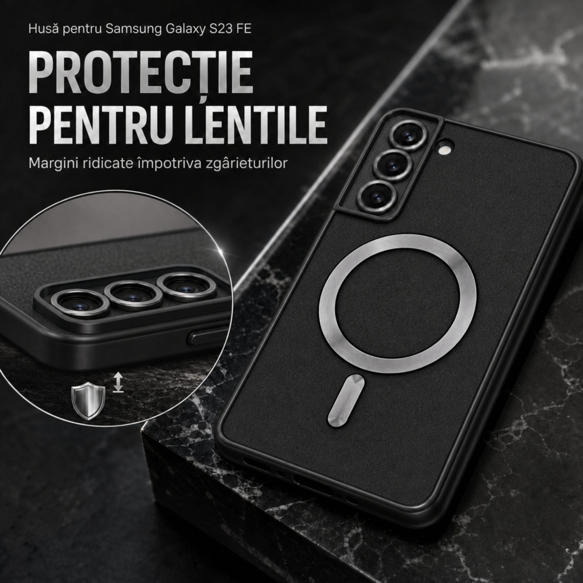 Husa de Protectie 2 in 1, pentru Samsung Galaxy S21FE, Glitter Chrome Magsafe, din TPU, Magnetica, cu Protectie Lentila, Negru