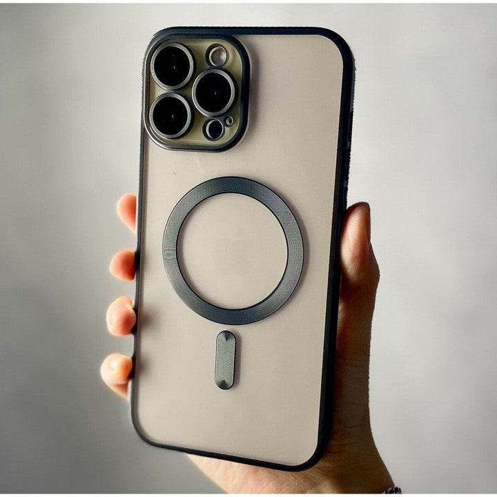 Husa de Protectie Compatibil cu iPhone 16 Pro Max, Flippy, Incarcare Wireless, Tehnologie Magsafe, Carcasa din TPU/ PC, Protectie Camera, Antisoc, Antizgariere, Negru - Transparent
