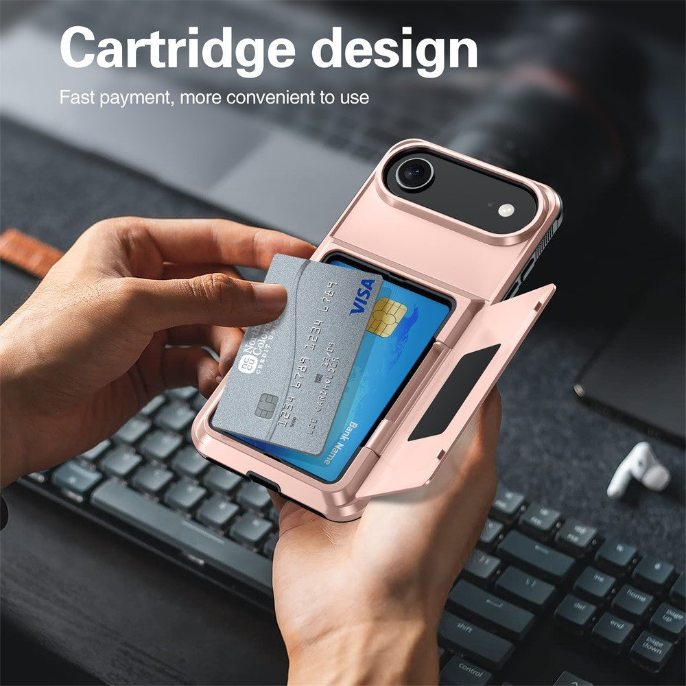 Husa de Protectie compatibila Apple iPhone 17 Air, Compartiment pentru Carduri, Anti-alunecare, Protectie PC, Rezistenta la Zgirieturi, Rose Gold