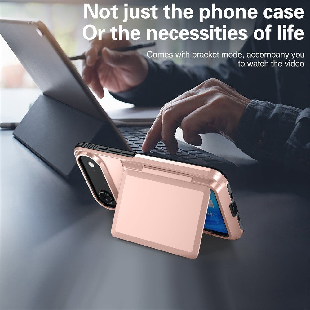Husa de Protectie compatibila Apple iPhone 17 Air, Compartiment pentru Carduri, Anti-alunecare, Protectie PC, Rezistenta la Zgirieturi, Rose Gold