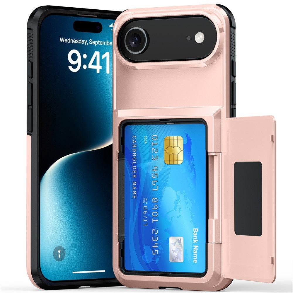 Husa de Protectie compatibila Apple iPhone 17 Air, Compartiment pentru Carduri, Anti-alunecare, Protectie PC, Rezistenta la Zgirieturi, Rose Gold