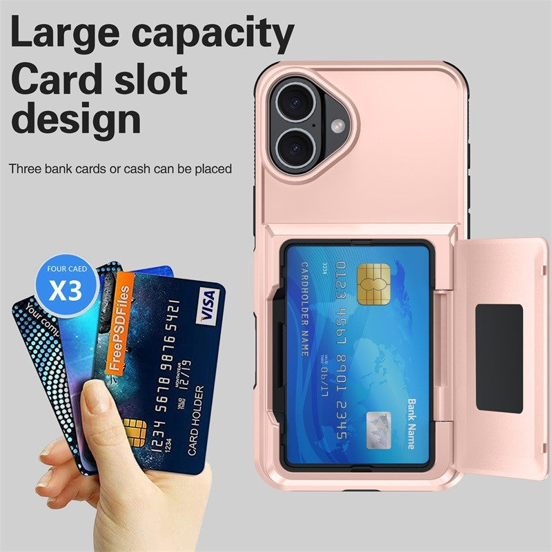 Husa de Protectie compatibila Apple iPhone 17, Compartiment pentru Carduri, Anti-alunecare, Protectie PC, Rezistenta la Zgirieturi, Rose Gold