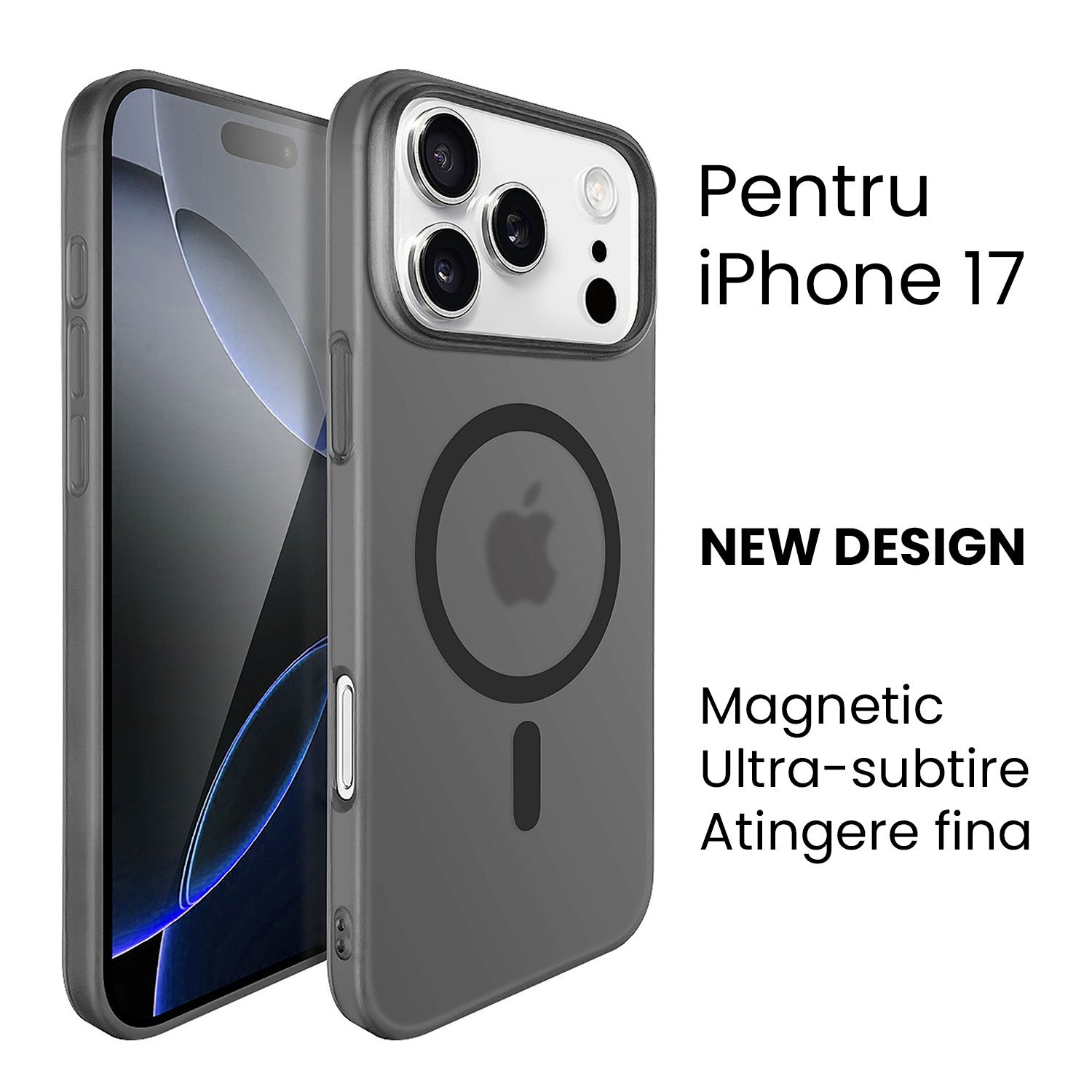 Husa de Protectie compatibila Apple iPhone 17, Flippy, Magnetica Ultra-subtire, Anti-alunecare, Protectie PC, Rezistenta la Zgirieturi, Negru