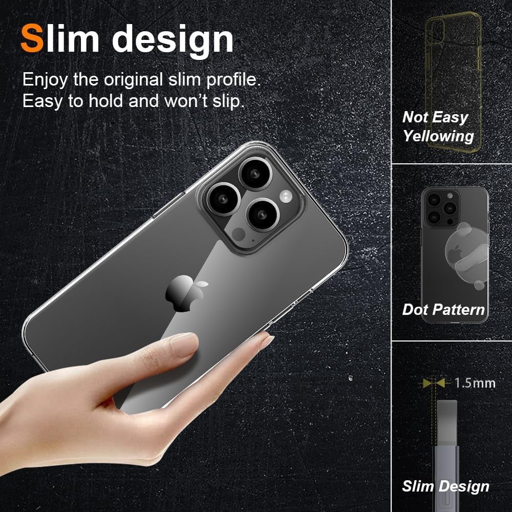Husa de Protectie din Silicon, pentru Apple iPhone 15 Pro Max, PC, Antisoc, Rezistenta la Impact, Transparenta
