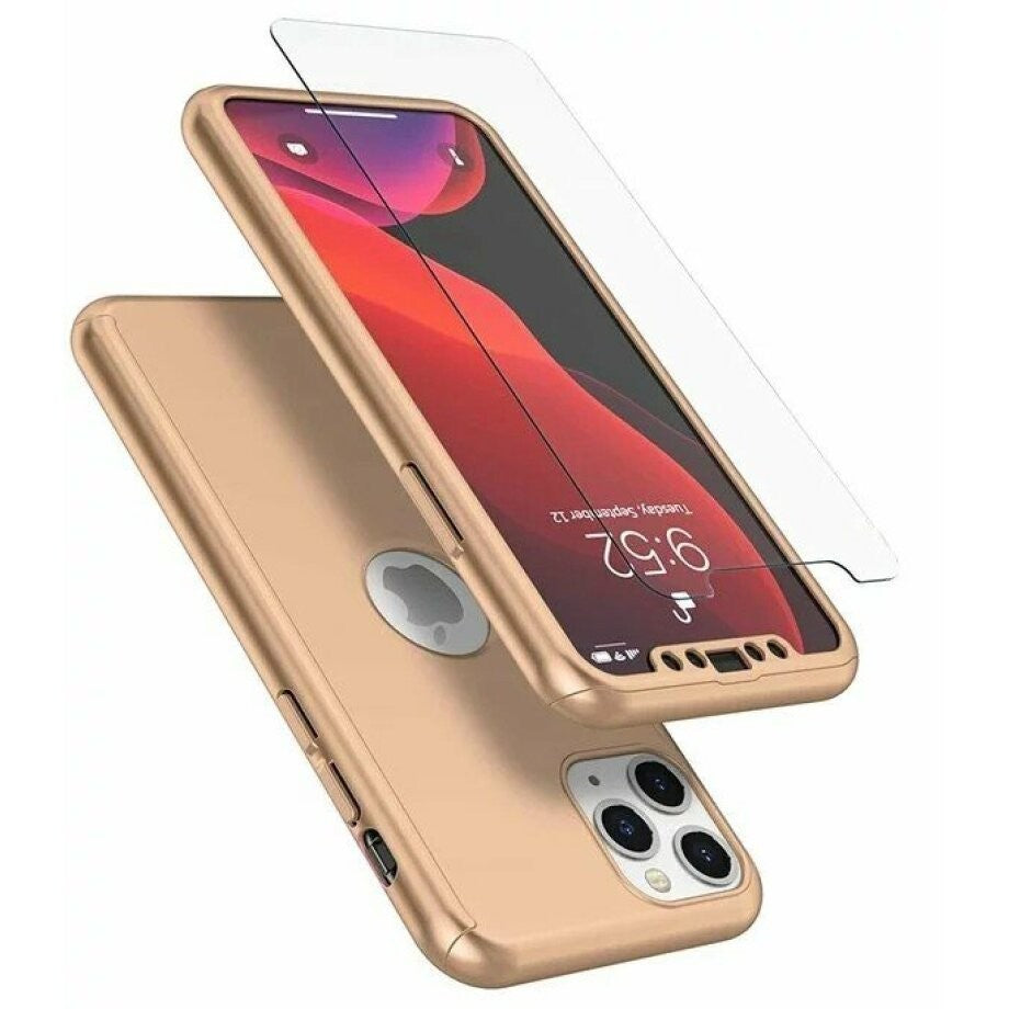 Husa de protectie compatibila cu Apple iPhone 13, Full Cover 360, Auriu + Folie de protectie