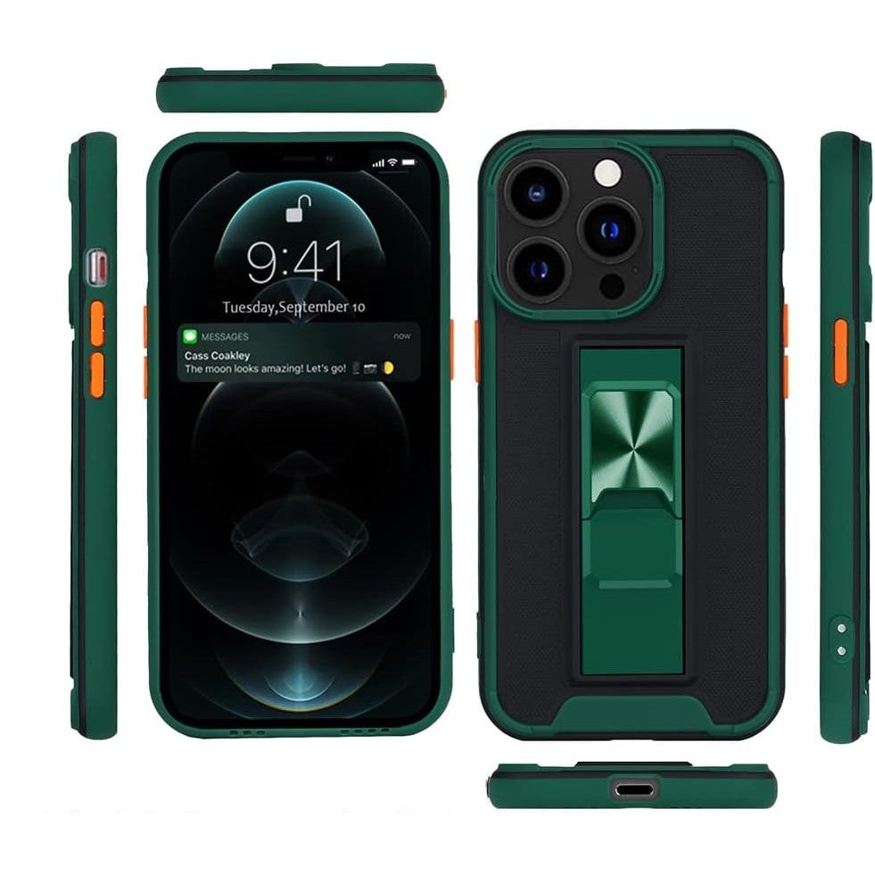 Husa Telefon, Flippy, Compatibila Apple iPhone 13 Mini, Carcasa Defender Sergeant Brave,  Magnetic, cu Suport, Verde Inchis