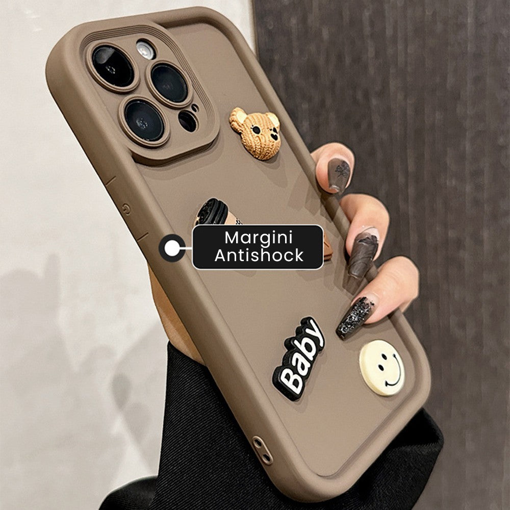 Husa de Protectie, Flippy, pentru Apple iPhone 13 Pro Max, Model Ursuleti 3D, Antisoc, Rezistenta la Impact, Protectie Camera, Maro
