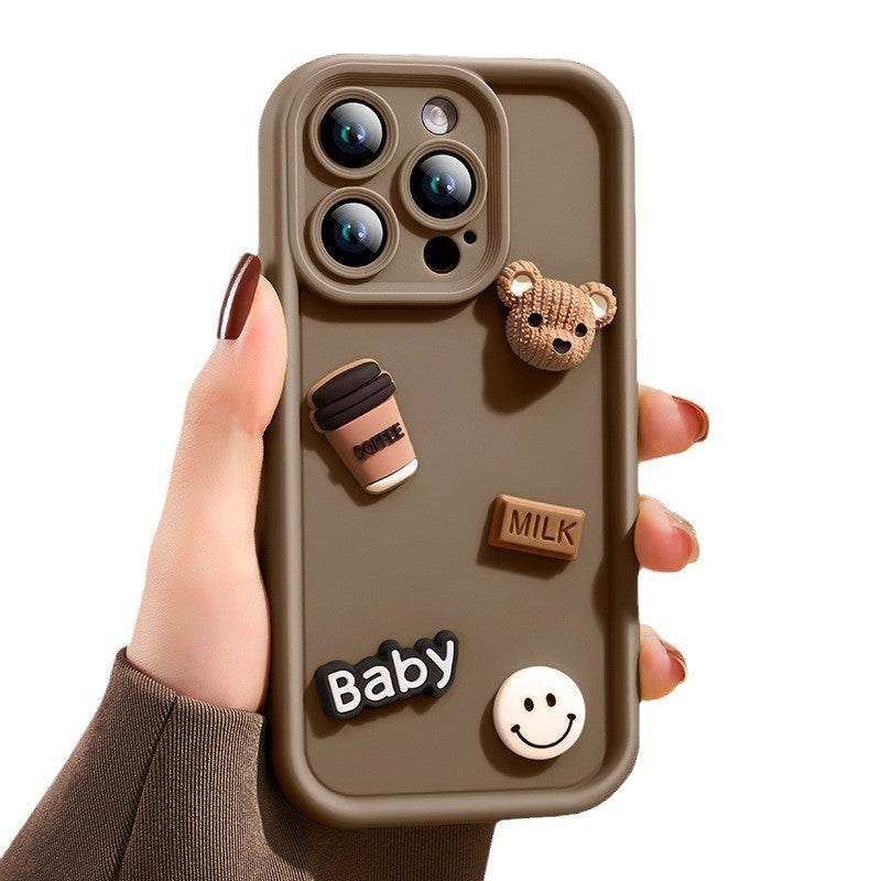 Husa de Protectie, Flippy, pentru Apple iPhone 15 , Model Ursuleti 3D, Antisoc, Rezistenta la Impact, Protectie Camera, Maro