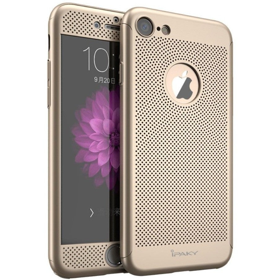Husa de Protectie, Flippy, pentru Apple iPhone 7, Full Cover 360 Air cu Gauri si Folie de Protectie, Plastic, Auriu