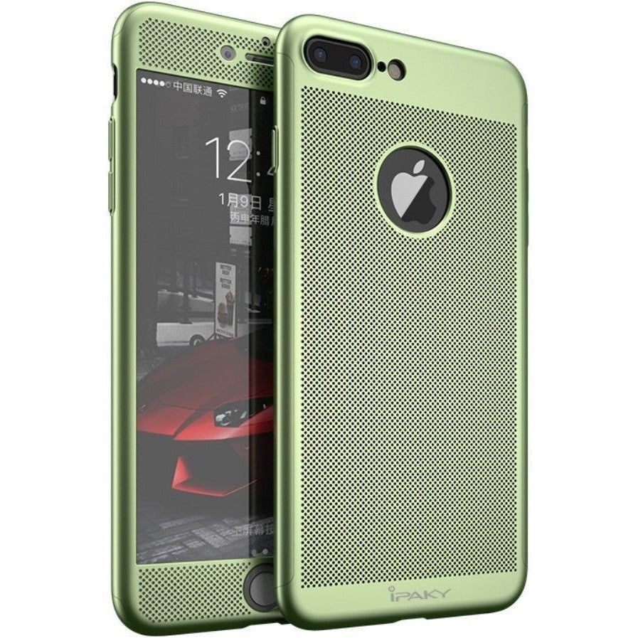 Husa de Protectie, pentru Apple iPhone 7 Plus, Full Cover 360 Air cu Gauri si Folie de Protectie, Plastic, Verde