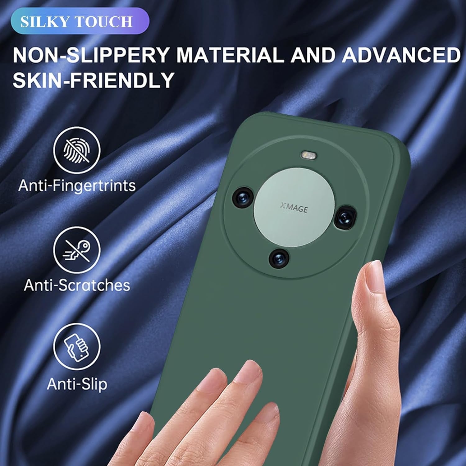 Husa de Protectie, Flippy, pentru Huawei Mate 60 Pro, Liquid Silicone, cu Microfibra pe Interior, Protectie Antisoc, Compatibil Incarcare Wireless, Verde