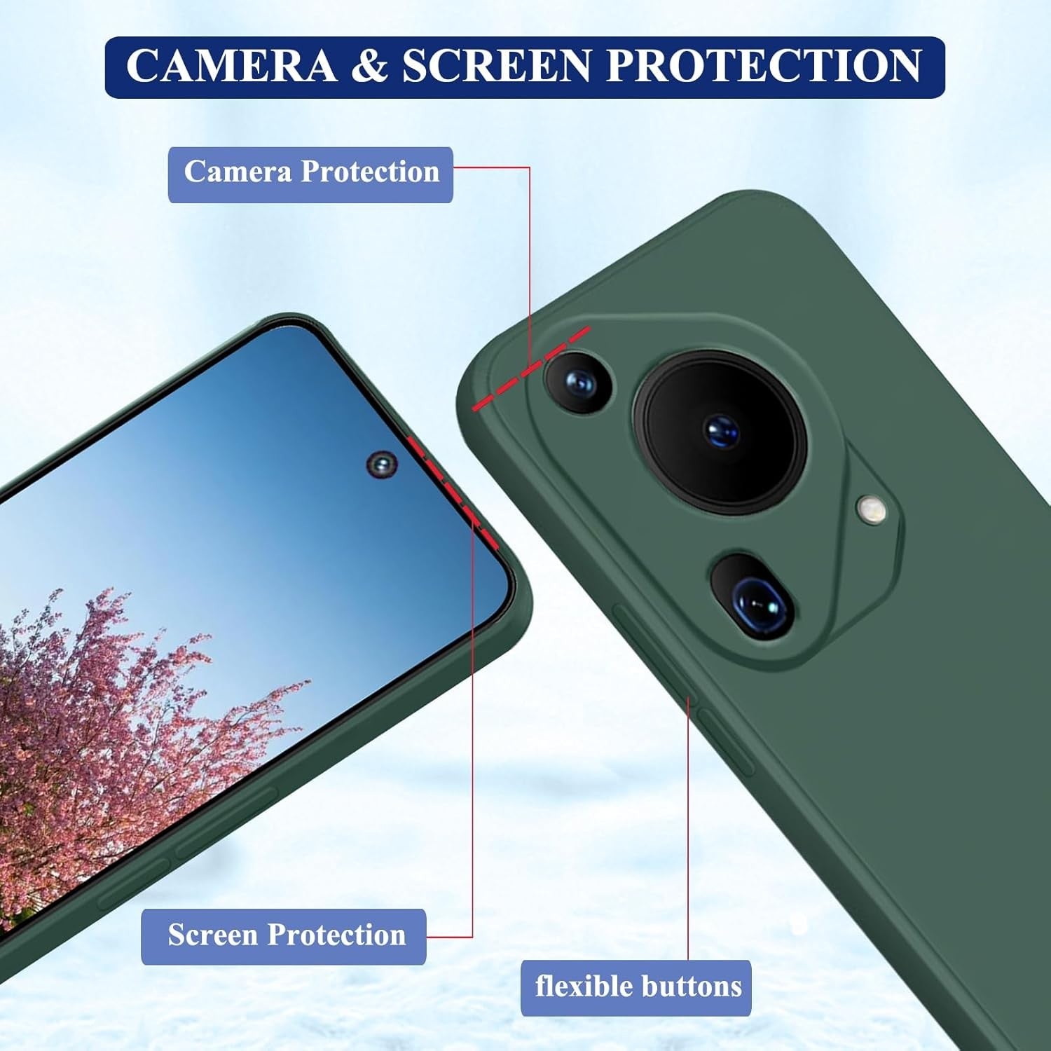 Husa de Protectie, Flippy, pentru Huawei Pura 70, Liquid Silicone, cu Microfibra pe Interior, Protectie Antisoc, Compatibil Incarcare Wireless, Verde