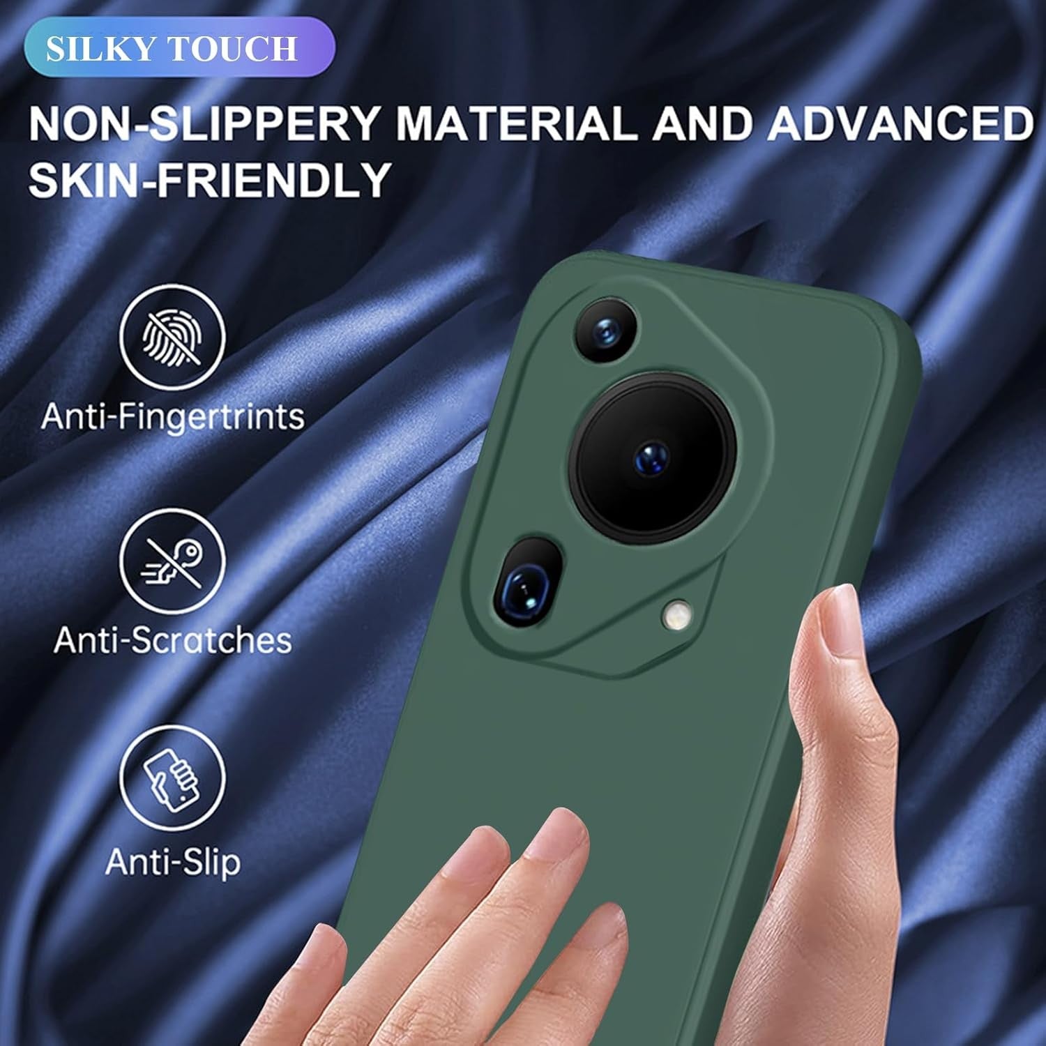 Husa de Protectie, Flippy, pentru Huawei Pura 70, Liquid Silicone, cu Microfibra pe Interior, Protectie Antisoc, Compatibil Incarcare Wireless, Verde