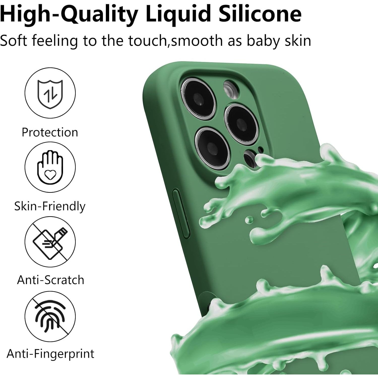 Husa de Protectie, Flippy, pentru iPhone 16 Pro Max, Liquid Silicone, cu Microfibra pe Interior, Protectie Antisoc, Compatibil Incarcare Wireless, Verde