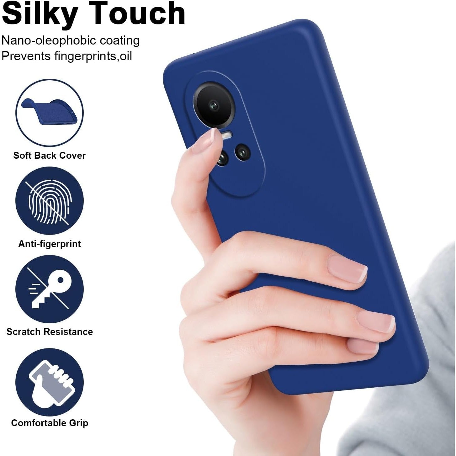 Husa de Protectie, pentru Oppo Reno 10 5G, Liquid Silicone, cu Microfibra pe Interior, Protectie Antisoc, Compatibil Incarcare Wireless, Albastru