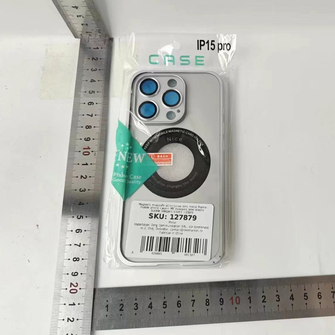 Husa de Protectie MagSafe Compatibila cu iPhone 15 Pro Max, Carcasa din Metal, Incarcare Wireless, Acoperire Completa, Protectie Camera, Antisoc, Antizgariere, Antialunecare, Gri Metalizat