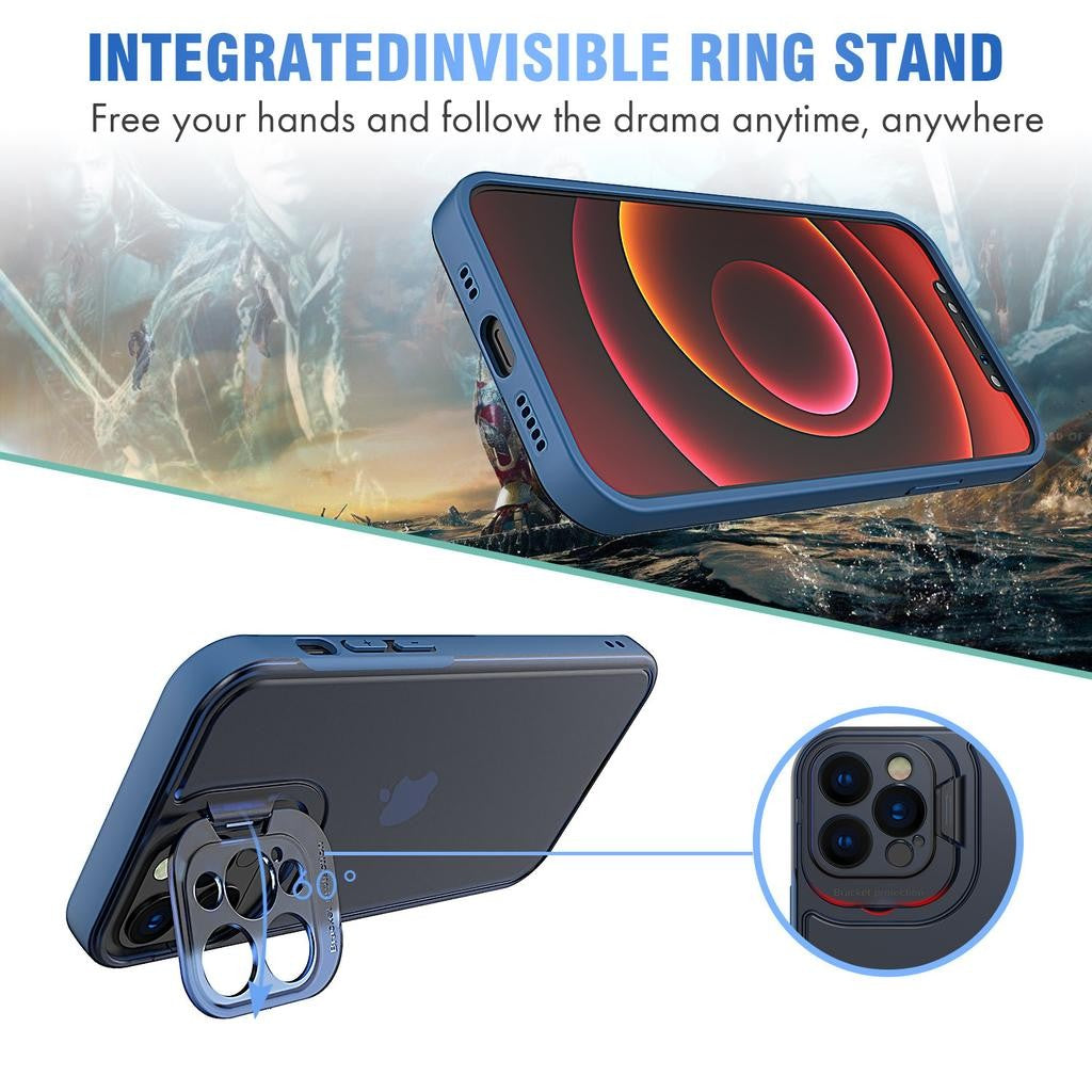 Husa de protectie pentru Apple iPhone 14 Pro Max, Bracket series cu suport si protectie pentru camera, Albastru