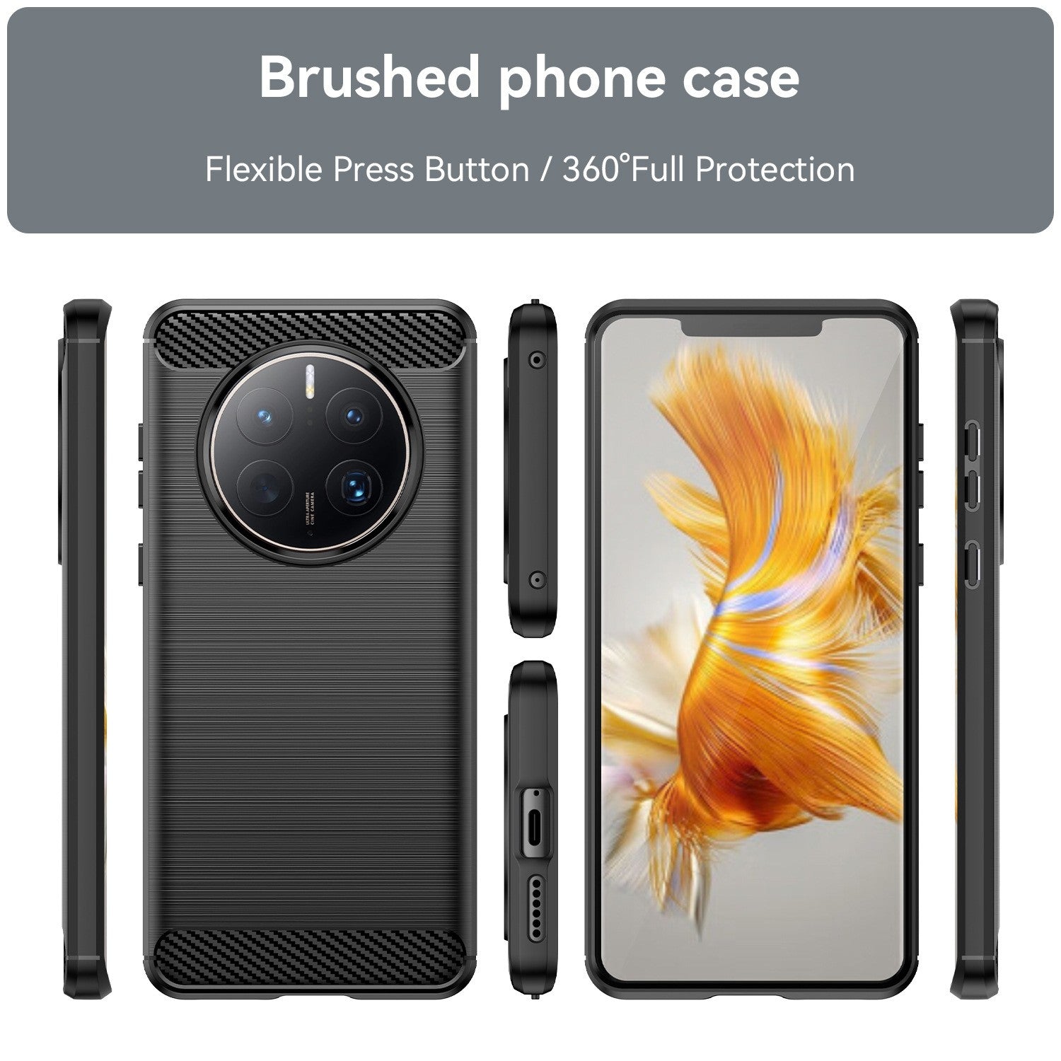Husa de Protectie pentru Huawei Mate 50 Pro, Protectie 360, din TPU cu element de Carbon, Anti Alunecare, 1.8 mm, Negru