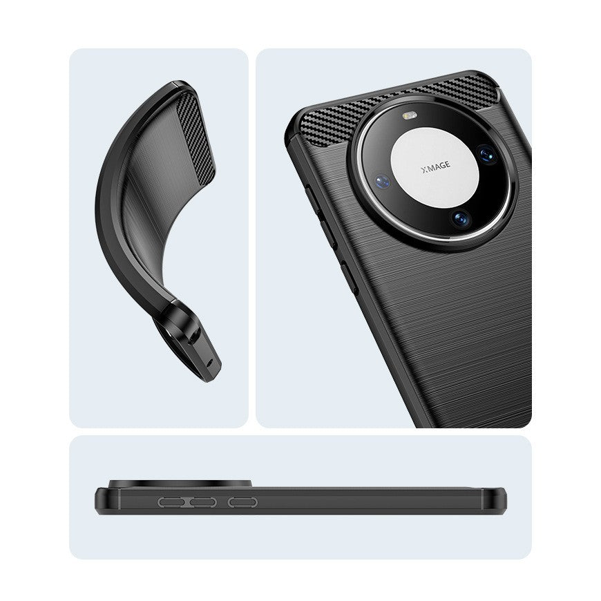 Husa de Protectie pentru Huawei Mate 60 Pro, Flippy, Protectie 360, din TPU cu element de Carbon, Anti Alunecare, 1.8 mm, Negru