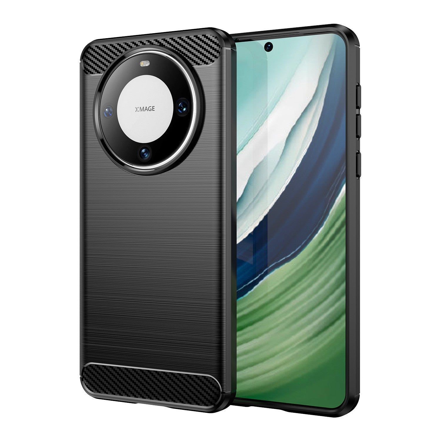Husa de Protectie pentru Huawei Mate 60 Pro, Flippy, Protectie 360, din TPU cu element de Carbon, Anti Alunecare, 1.8 mm, Negru