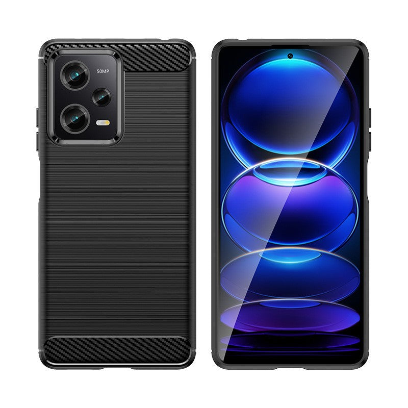 Husa de Protectie pentru Xiaomi Redmi 12 Pro, Protectie 360, din TPU cu element de Carbon, Anti Alunecare, 1.8 mm, Negru