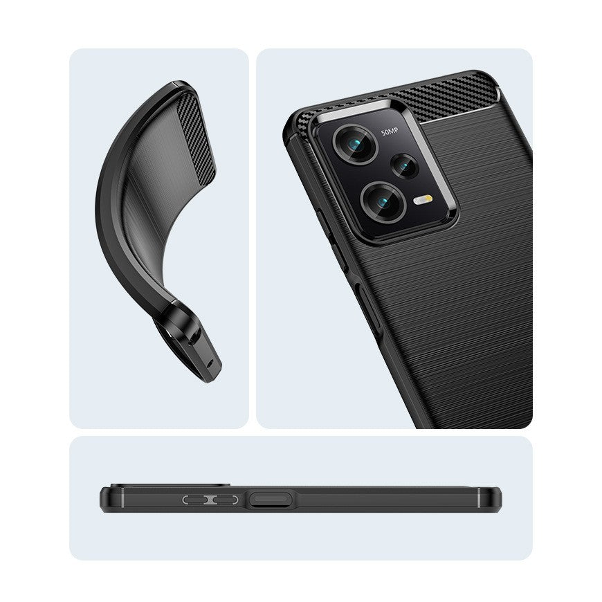 Husa de Protectie pentru Xiaomi Redmi 12 Pro, Protectie 360, din TPU cu element de Carbon, Anti Alunecare, 1.8 mm, Negru