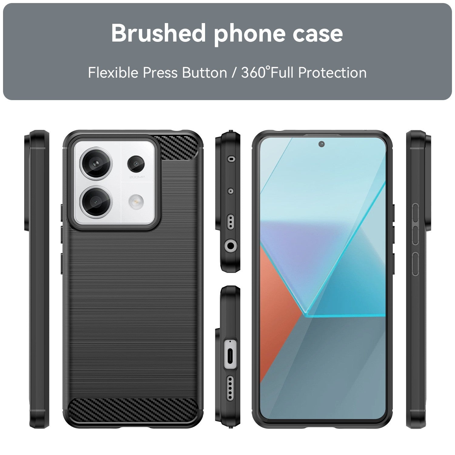 Husa de Protectie pentru Xiaomi Redmi Note 13 Pro Plus, Protectie 360, din TPU cu element de Carbon, Anti Alunecare, 1.8 mm, Negru