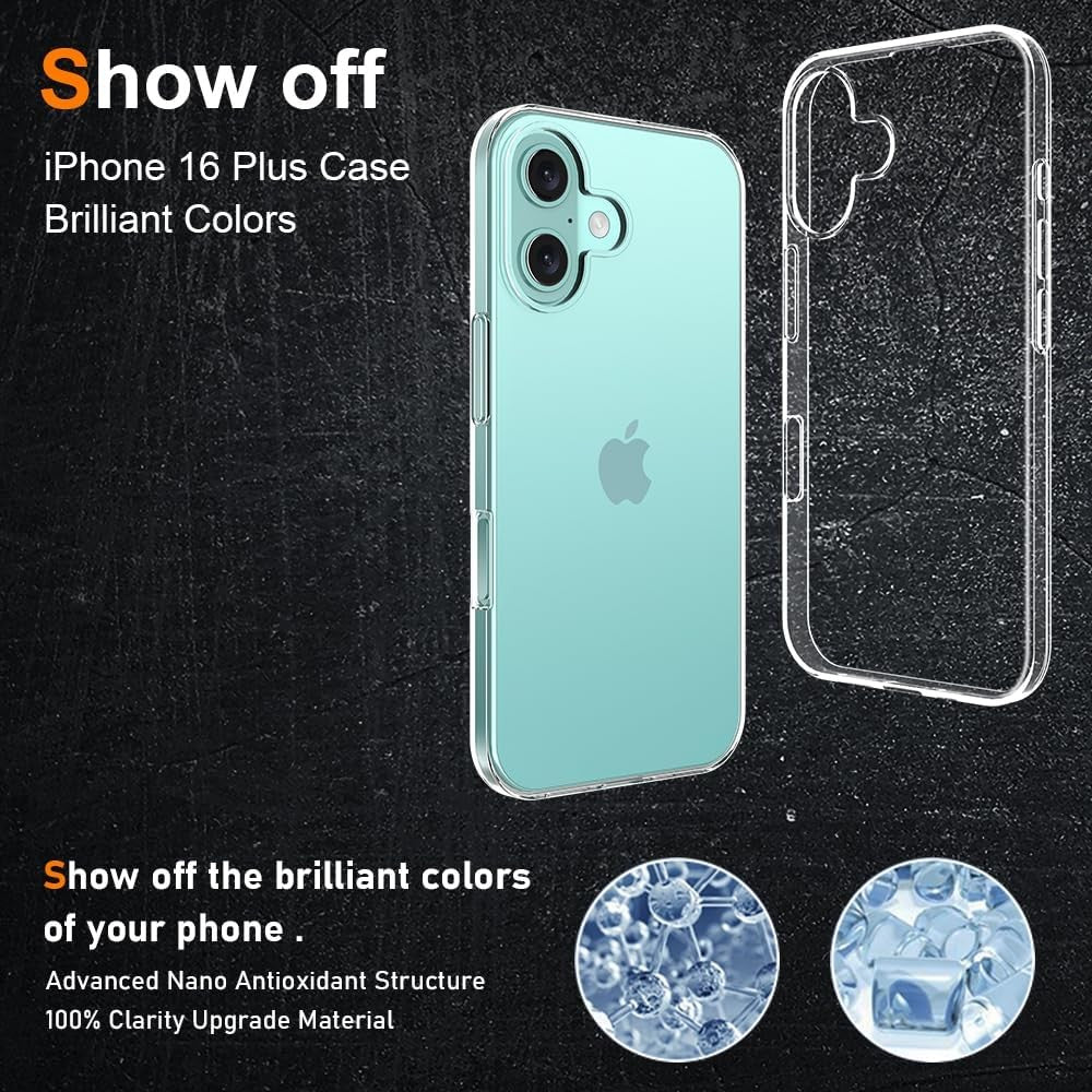 Husa de Protectie din Silicon, pentru Apple iPhone 16 Plus, PC, Antisoc, Rezistenta la Impact, Transparenta