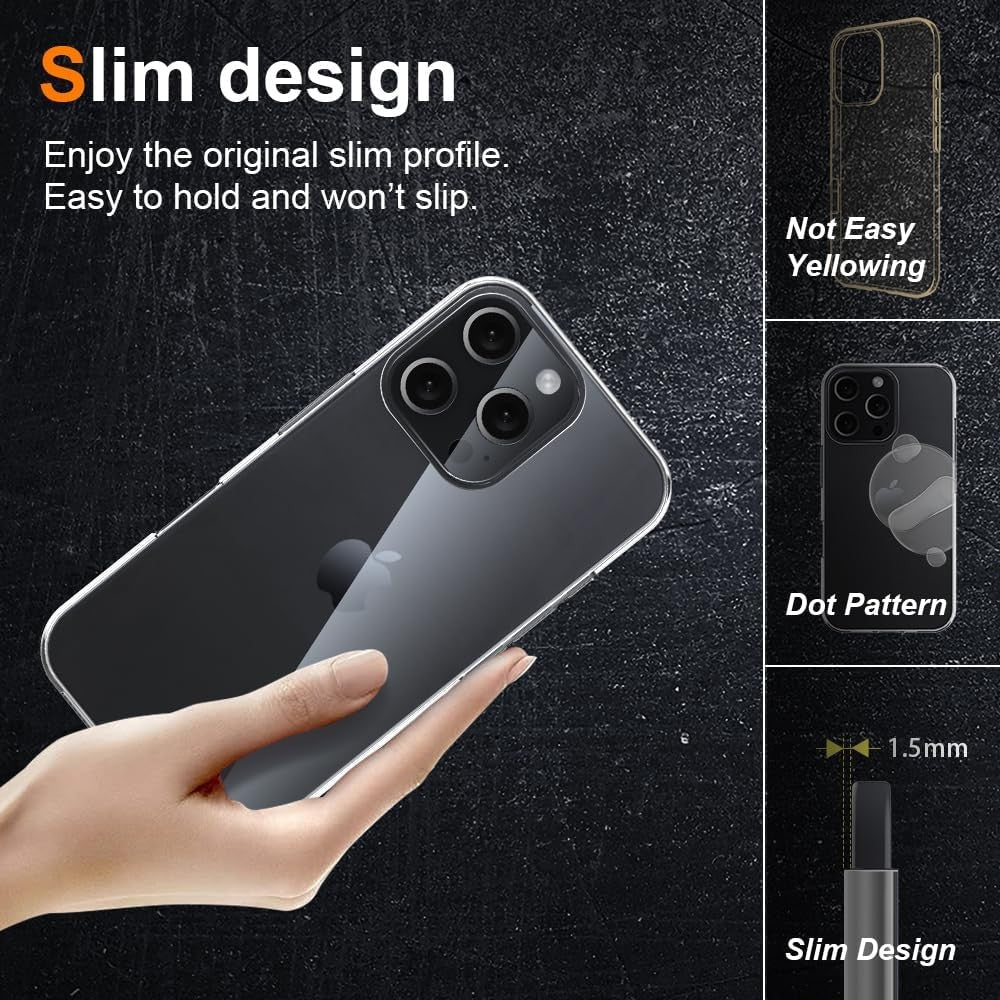Husa de Protectie din Silicon, pentru Apple iPhone 16 Pro Max, PC, Antisoc, Rezistenta la Impact, Transparenta