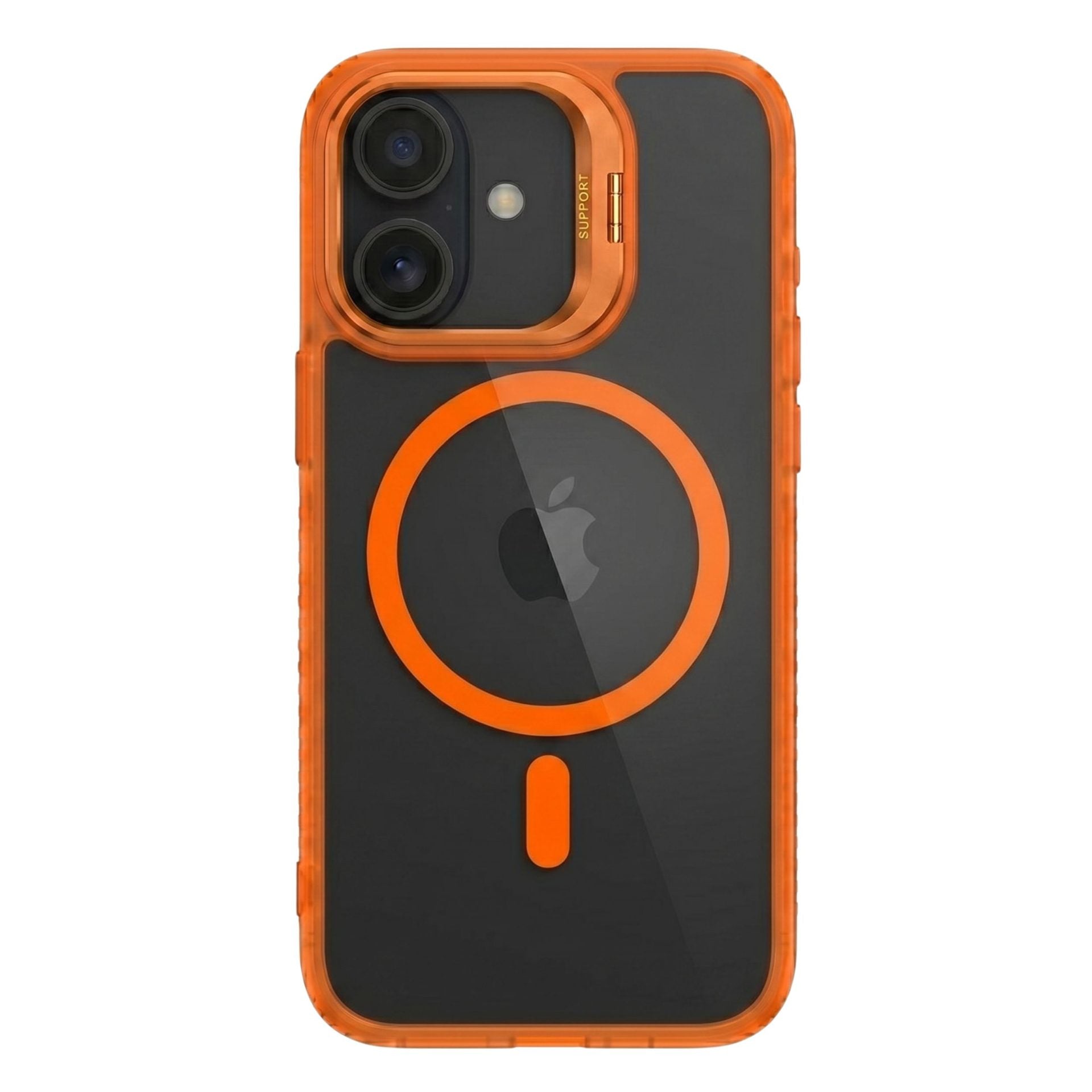 Husa de Protectie Telefon, Compatibila cu iPhone 17, MagSafe, Acrylic, Suport Metalic Protectie Camera, Anti-Soc, Portocaliu