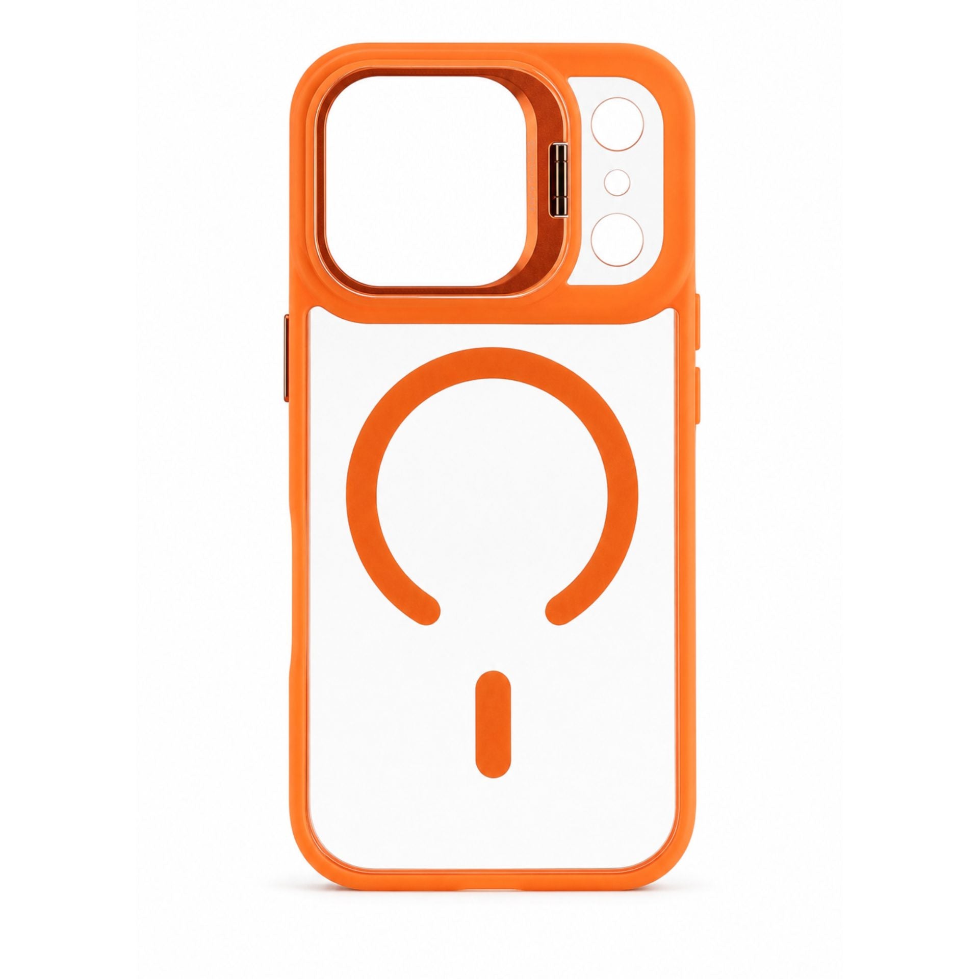 Husa de Protectie Telefon, Compatibila cu iPhone 17 Pro Max, MagSafe, Acrylic, Suport Metalic Protectie Camera, Anti-Soc, Portocaliu