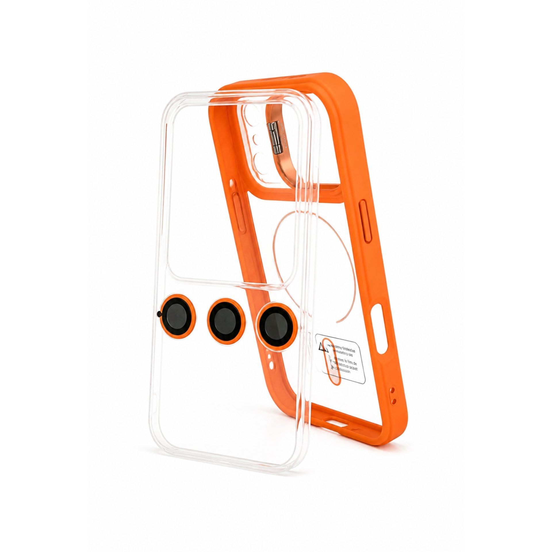 Husa de Protectie Telefon, Compatibila cu iPhone 17 Pro Max, MagSafe, Acrylic, Suport Metalic Protectie Camera, Anti-Soc, Portocaliu