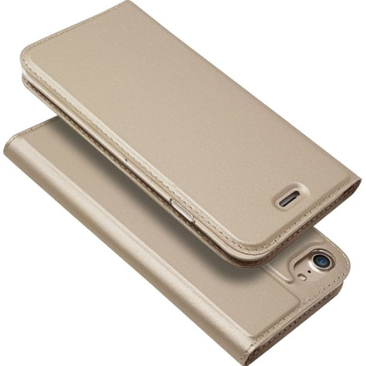 Husa de Protectie Tip Carte, pentru Apple iPhone 7/8/SE 2020, Capac Oglinda, din Piele Ecologica si PC, Auriu