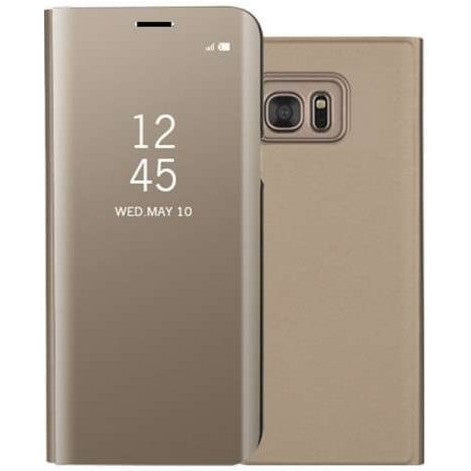 Husa de Protectie Tip Carte, pentru Oppo Reno 3 Pro, Flip Cover Oglinda, din Piele Ecologica si PC, Auriu