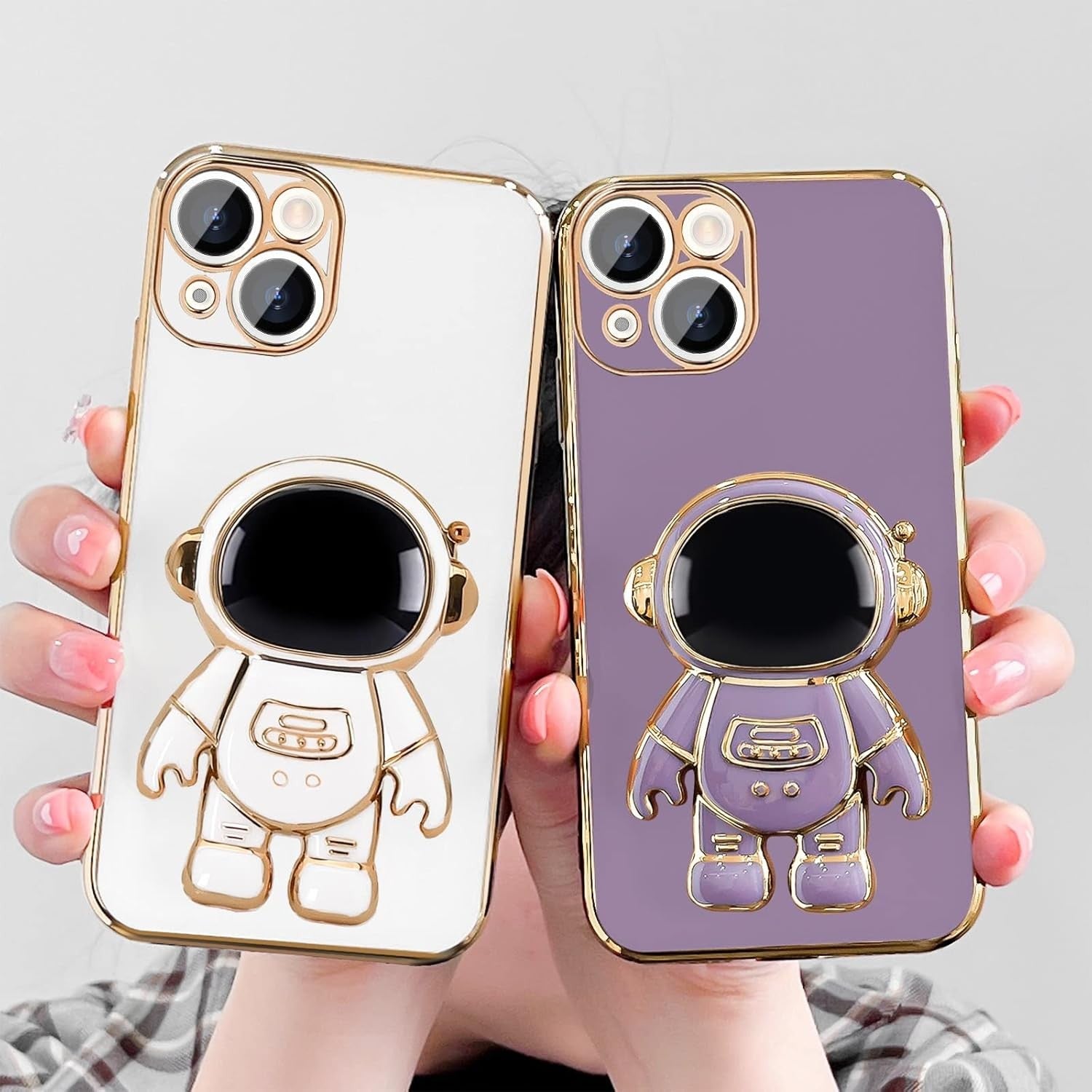 Husa de Protectie TPU 2in1, pentru Apple iPhone 14 Plus, Astronaut cu Suport, Antisoc, Rezistenta la Impact, Protectie Camera, Mov