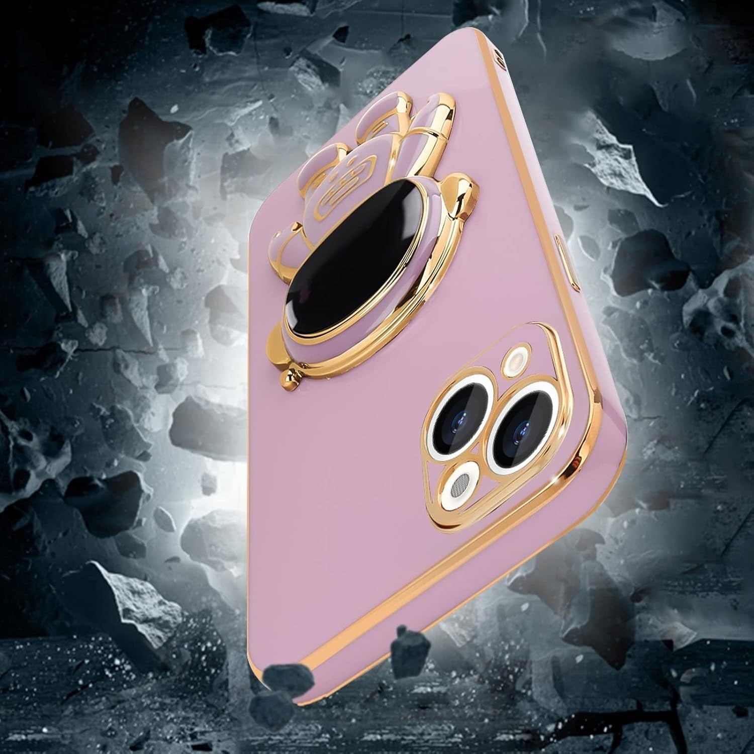 Husa de Protectie TPU 2in1, pentru Apple iPhone 14 Plus, Astronaut cu Suport, Antisoc, Rezistenta la Impact, Protectie Camera, Mov