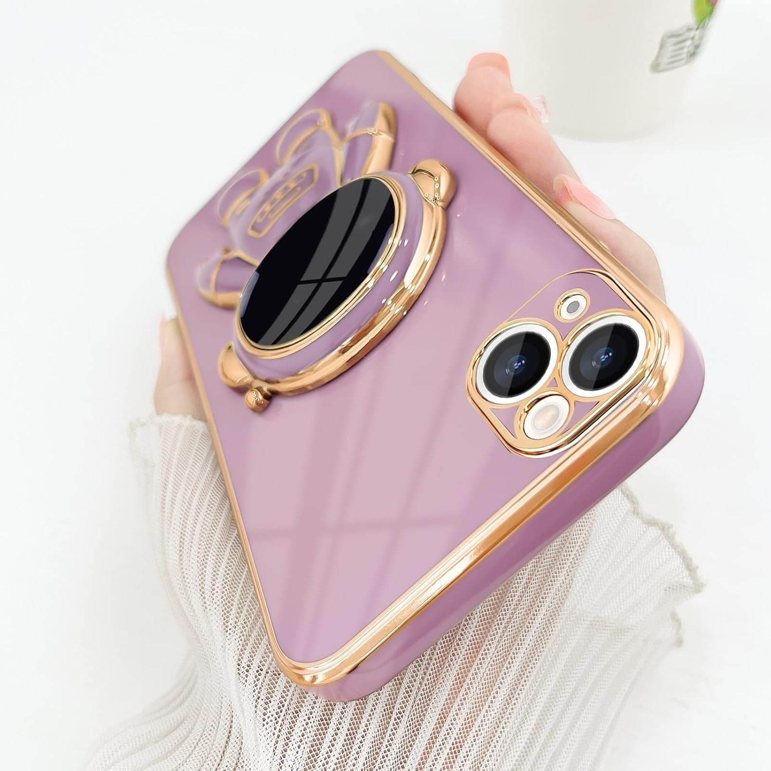 Husa de Protectie TPU 2in1, pentru Apple iPhone 14 Plus, Astronaut cu Suport, Antisoc, Rezistenta la Impact, Protectie Camera, Mov
