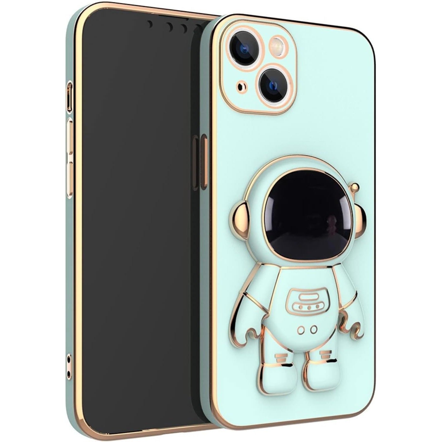 Husa de Protectie TPU 2in1, pentru Apple iPhone 14 Plus, Astronaut cu Suport, Antisoc, Rezistenta la Impact, Protectie Camera, Verde