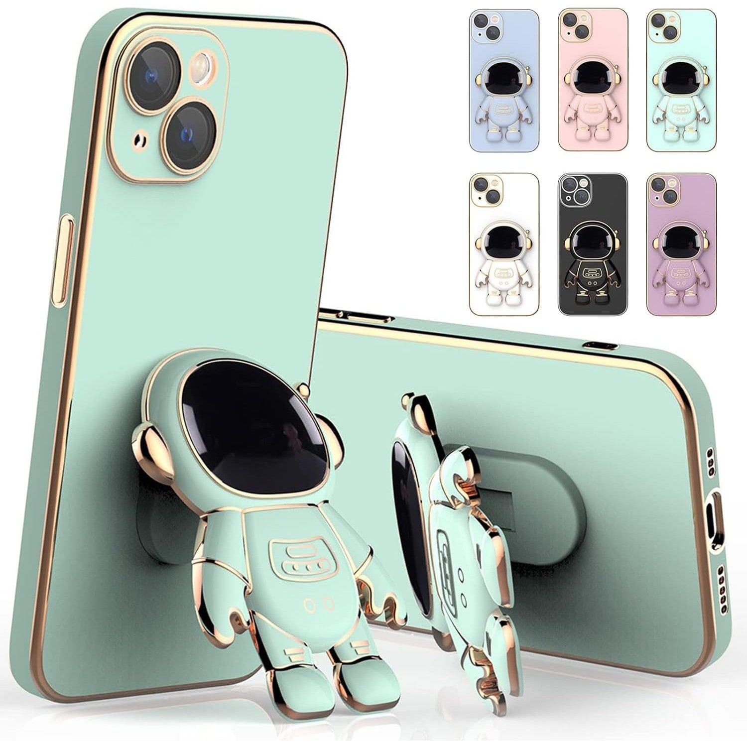 Husa de Protectie TPU 2in1, pentru Apple iPhone 14 Plus, Astronaut cu Suport, Antisoc, Rezistenta la Impact, Protectie Camera, Verde
