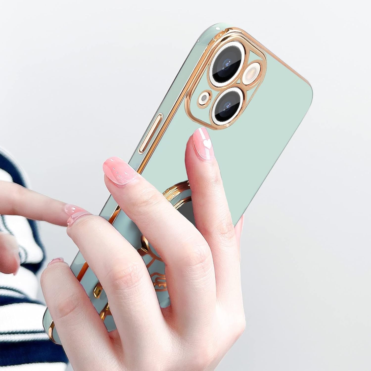 Husa de Protectie TPU 2in1, pentru Apple iPhone 14 Plus, Astronaut cu Suport, Antisoc, Rezistenta la Impact, Protectie Camera, Verde