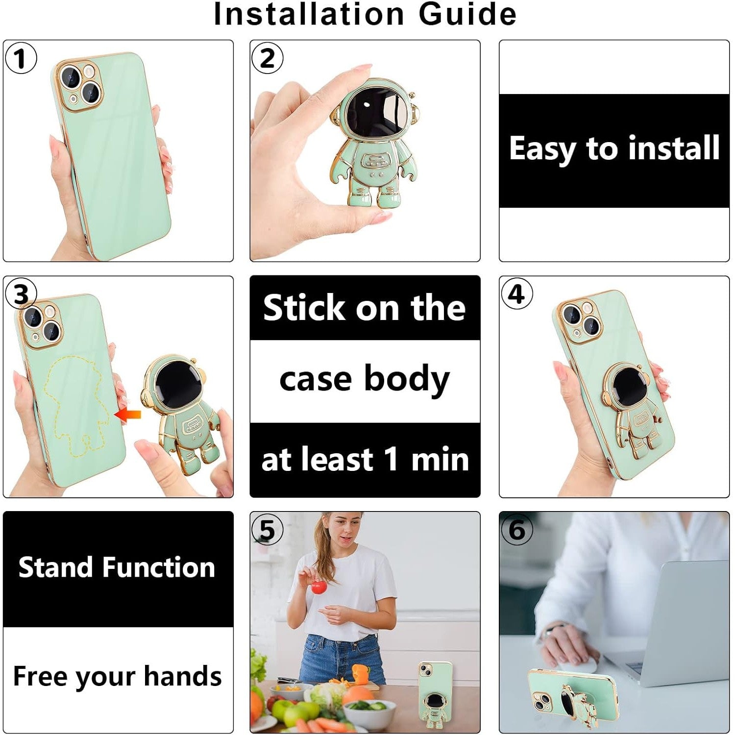 Husa de Protectie TPU 2in1, pentru Apple iPhone 14 Plus, Astronaut cu Suport, Antisoc, Rezistenta la Impact, Protectie Camera, Verde
