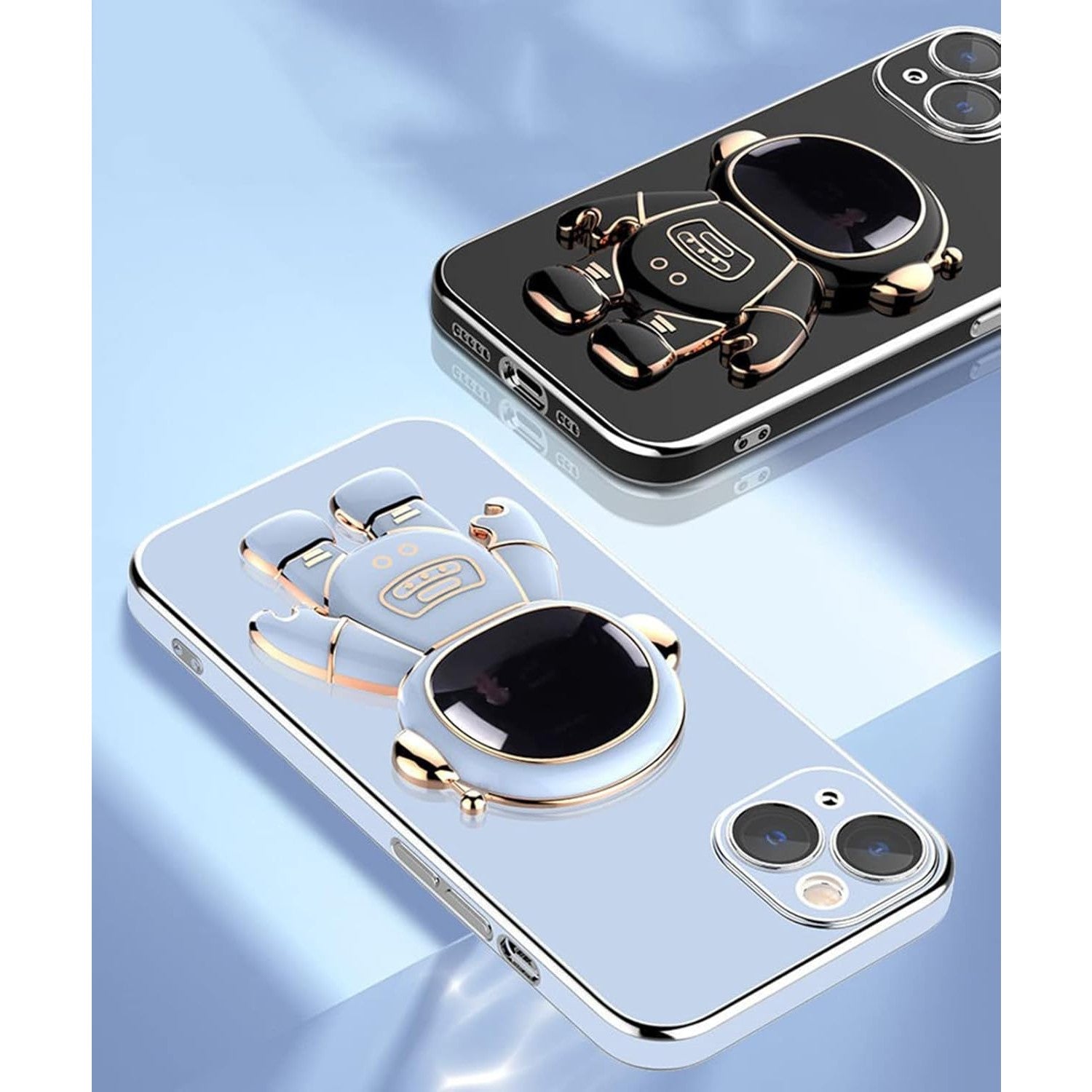 Husa de Protectie TPU 2in1, pentru Apple iPhone 14 Plus, Astronaut cu Suport, Antisoc, Rezistenta la Impact, Protectie Camera, Albastru