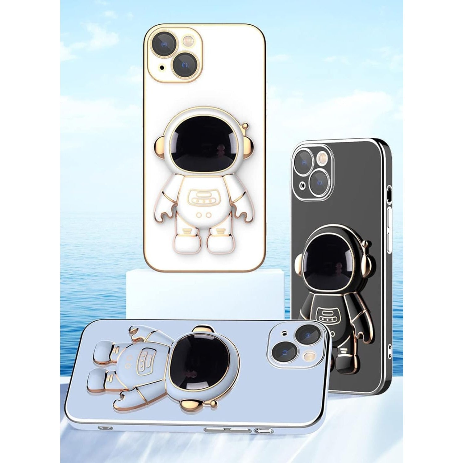 Husa de Protectie TPU 2in1, pentru Apple iPhone 14 Plus, Astronaut cu Suport, Antisoc, Rezistenta la Impact, Protectie Camera, Albastru
